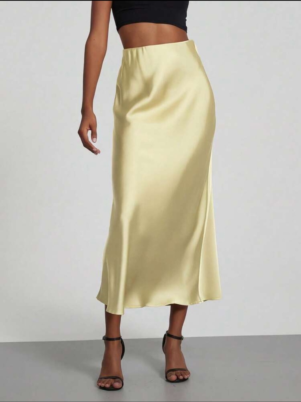Satin Finish Maxi Skirt in Sunlight Yellow